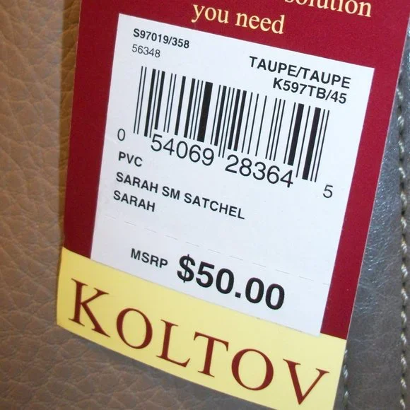 KOLTOV "Sarah" Taupe Faux Leather Satchel NWT 9.5"L x 7"H x 3"D Crossbody Strap - Picture 4 of 14